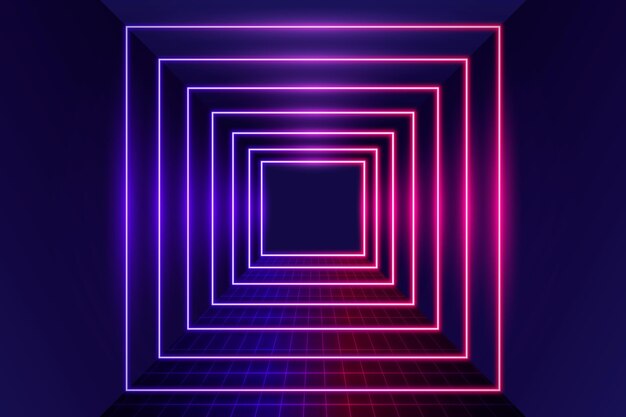 Realistic squares neon lights background