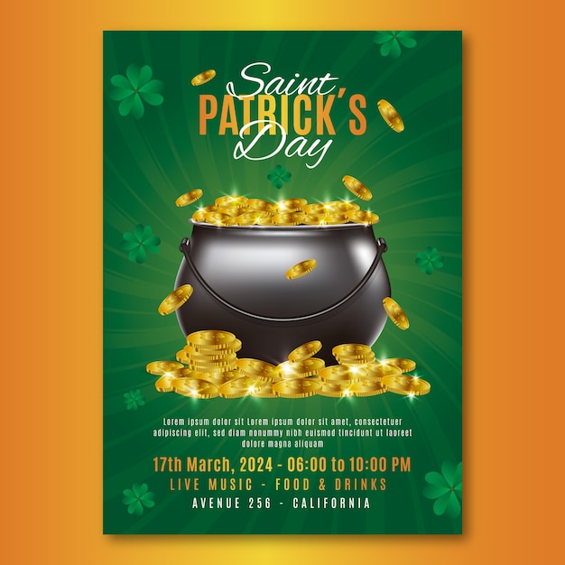 Free vector realistic st patrick's day vertical poster template