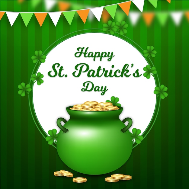 Free vector realistic st. patrick's day with cauldron of coins