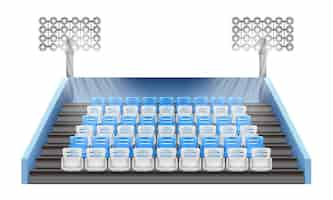 Free vector realistic stadium tribune composition with isolated front view of arena sector with rows of empty seats vector illustration