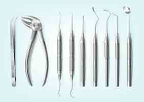 Vettore gratuito realistici strumenti dentali professionali in acciaio inossidabile per denti