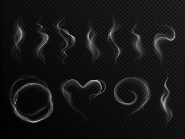 Realistic steam effect. heart shaped smoke. air wind fog, hot swirl of cigarette smoking
