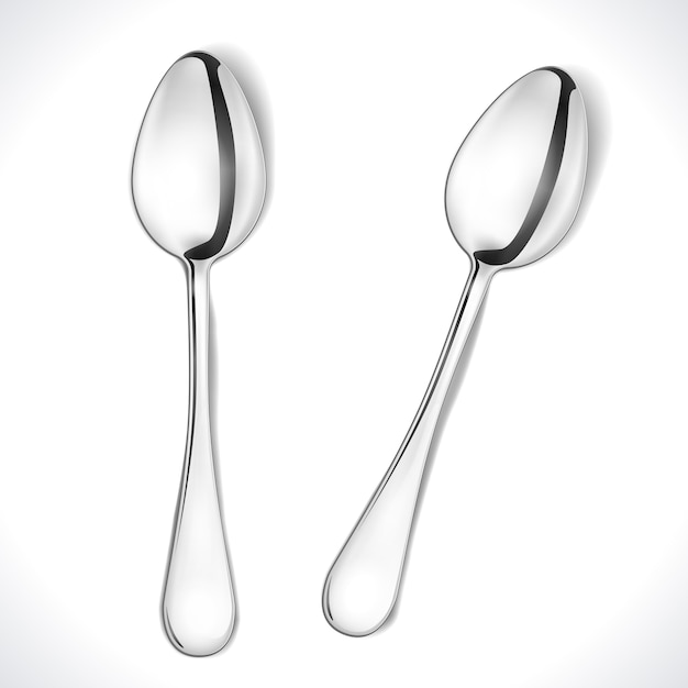 Realistic Steel Spoons isolated