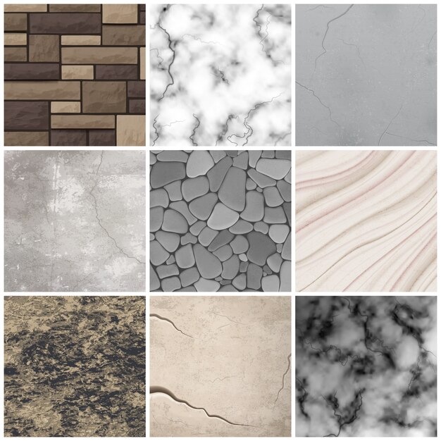 Realistic stone texture patterns collection