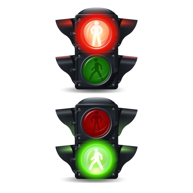 Free vector realistic stop and go pedestrian traffic lights set