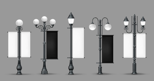 Free vector realistic street light collection with banners