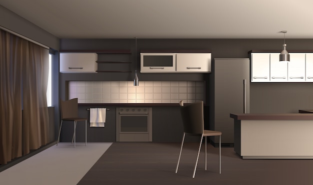 Реалистичная квартира стиля Кухня