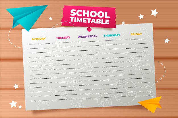 Realistic style back to school timetable