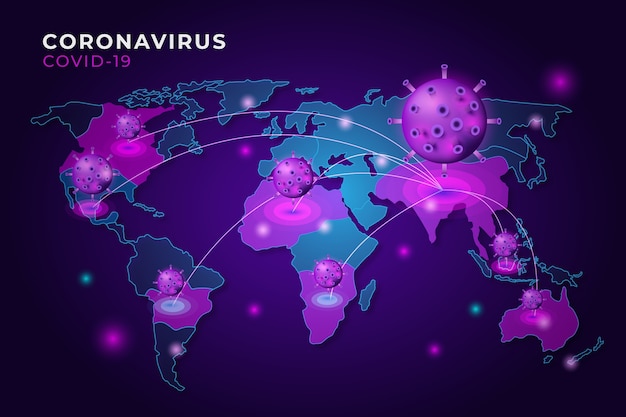 Realistic style coronavirus with map