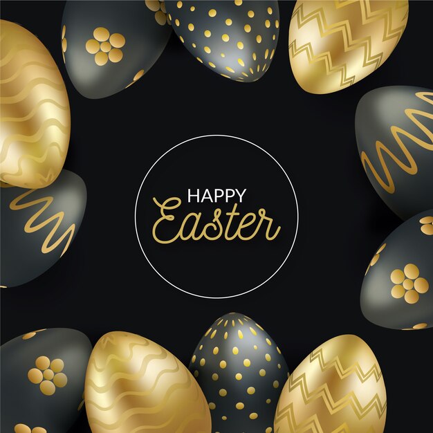 Realistic style easter day golden egg set