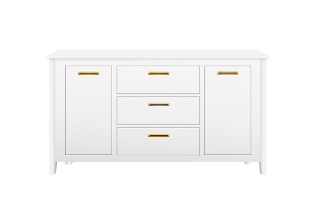 Free vector realistic stylish white dresser with golden handles vector illustration