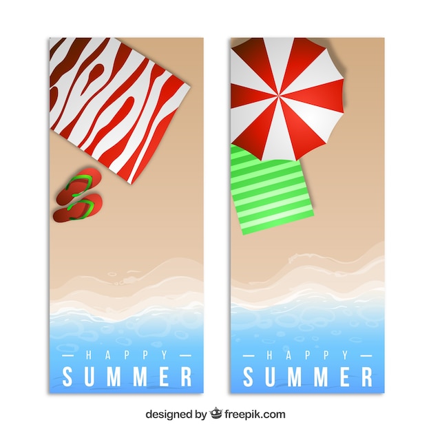 Free vector realistic summer banners with decorative items