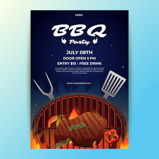 Free vector realistic summer barbecue poster template with grill and food