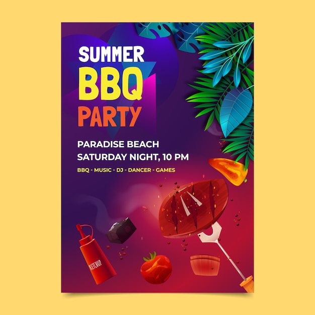 Realistic summer barbecue poster template