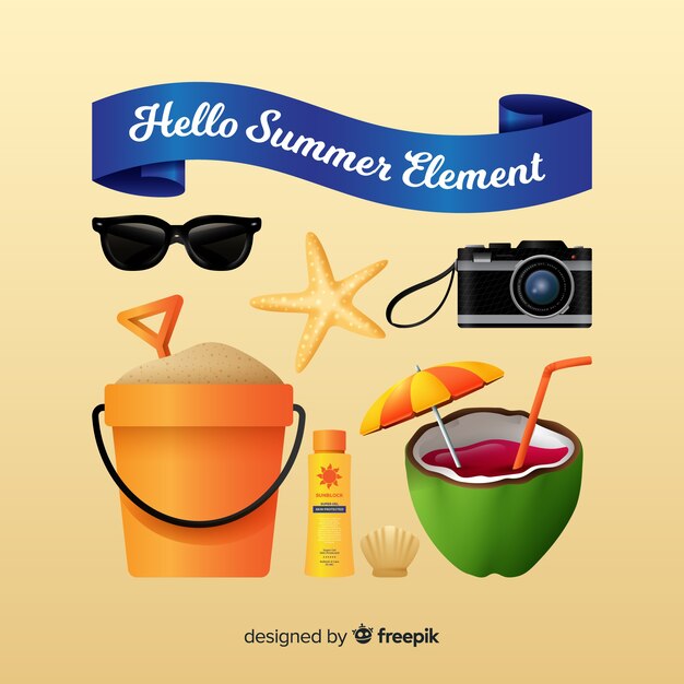 Free vector realistic summer element collection