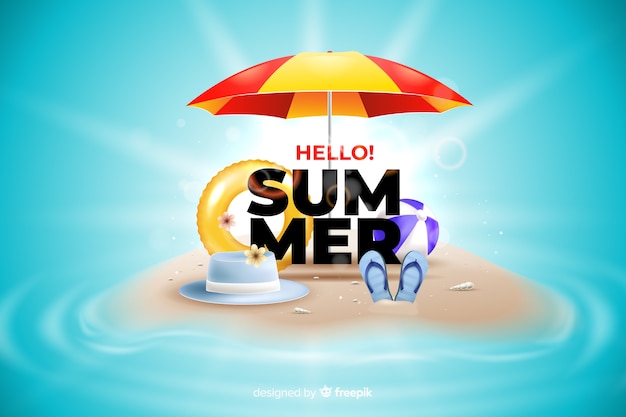 Free vector realistic summer elements on a beach background
