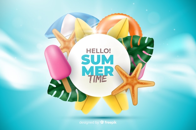 Free vector realistic summer elements surrounding sign background