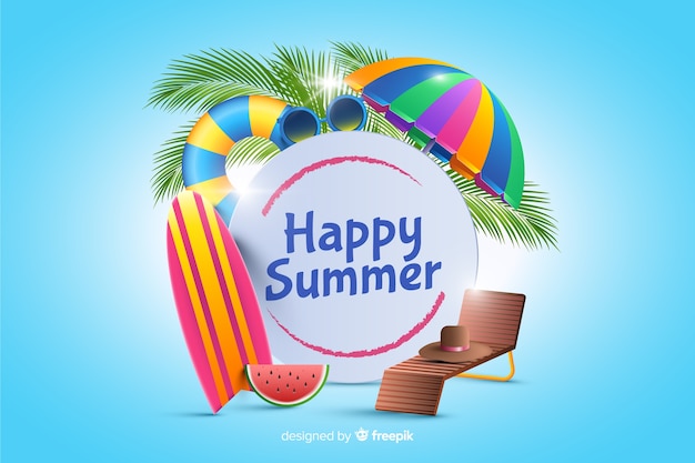 Realistic summer elements surrounding sign background