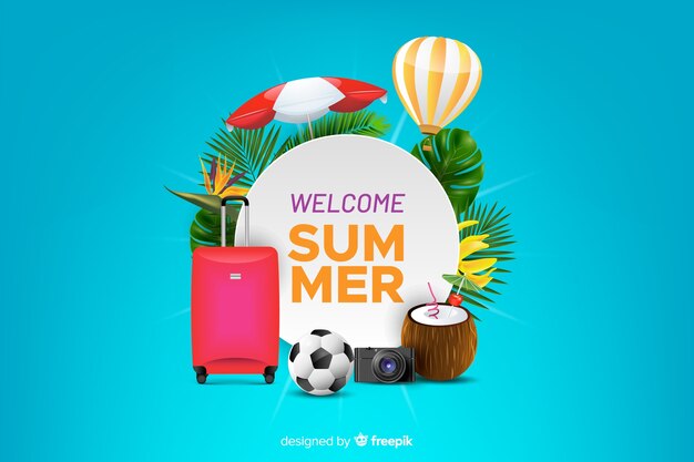 Realistic summer elements surrounding sign background