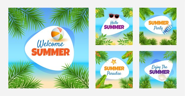 Realistic summer instagram posts collection