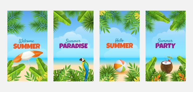Realistic summer instagram stories collection