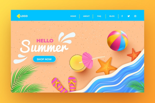 Realistic summer landing page template