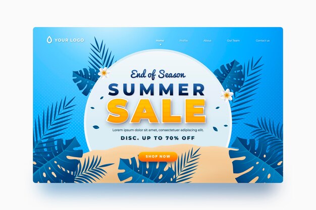 Realistic summer landing page template