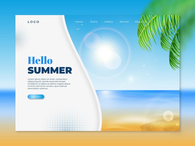 Realistic summer landing page template