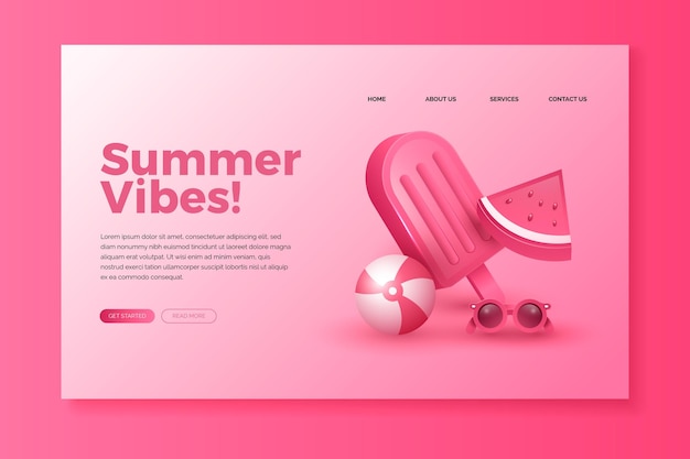 Free vector realistic summer landing page template