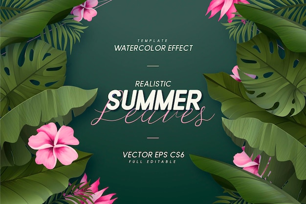 Realistic summer leaves banner background