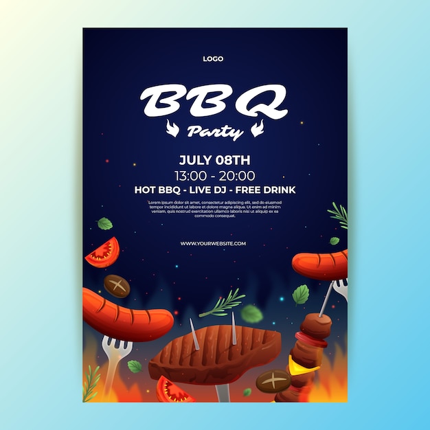 Free vector realistic summer night party poster template with grill