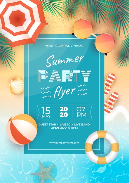 Realistic summer party flyer template