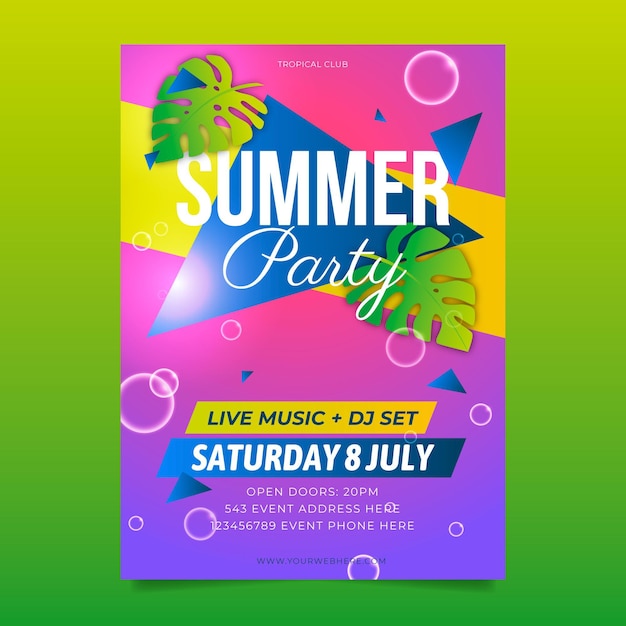 Бесплатное векторное изображение Реалистичная летняя вечеринка флаер шаблон