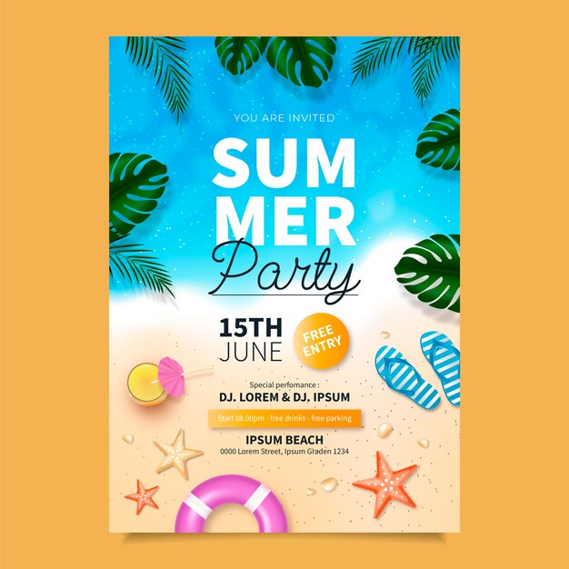 Realistic summer party invitation template