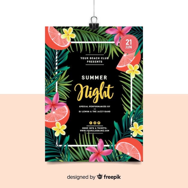 Realistic summer party poster template