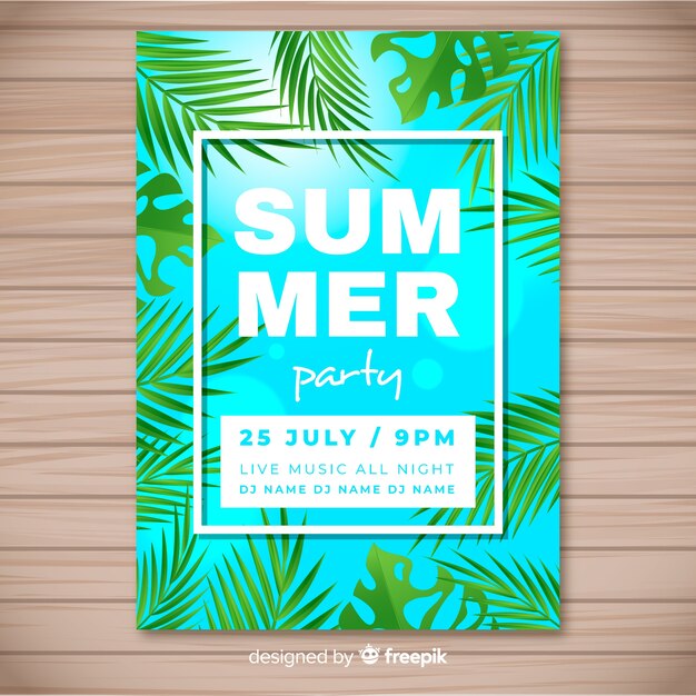 Free vector realistic summer party poster template