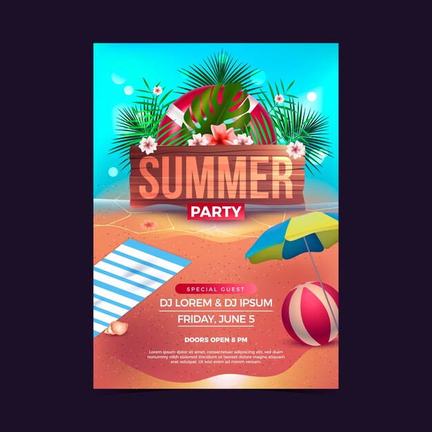 Realistic summer party poster template