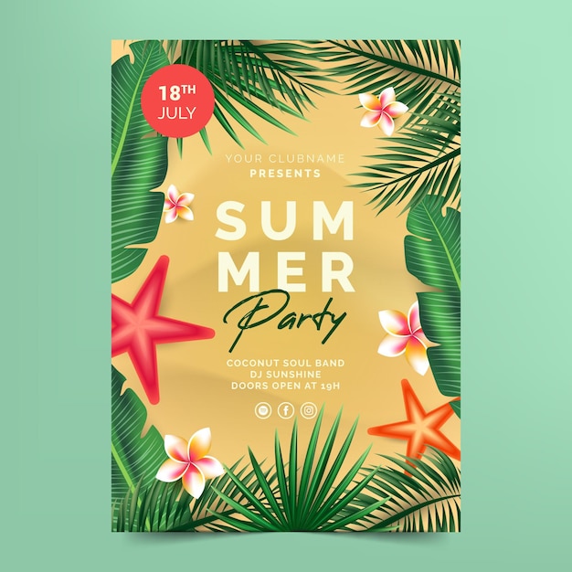 현실적인 여름 파티 포스터 템플릿