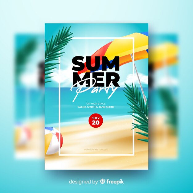 Realistic summer party poster template