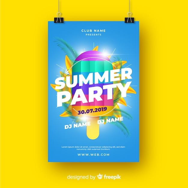 Realistic summer party poster template