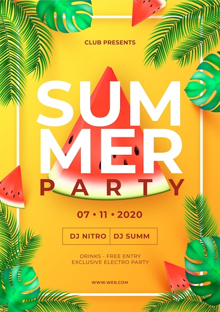 Realistic summer party poster template