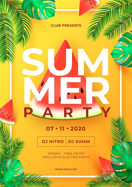 현실적인 여름 파티 포스터 템플릿