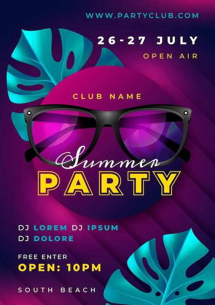 Free vector realistic summer party vertical poster template