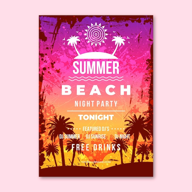 무료 벡터 현실적인 여름 파티 수직 포스터 템플릿