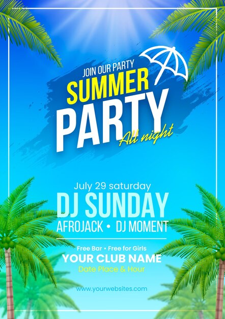 Realistic summer party vertical poster template