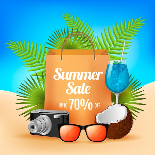 Realistic summer sale card with holiday elements