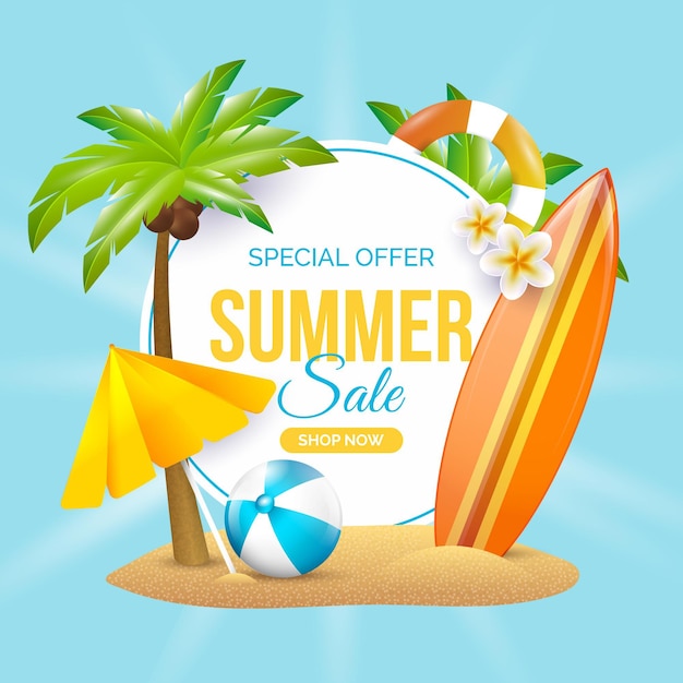 Free vector realistic summer sale concept