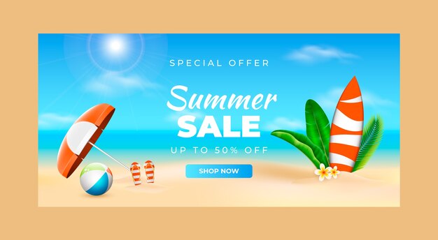 Realistic summer sale horizontal banner template