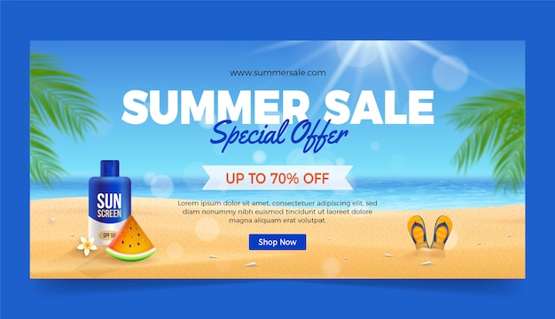 Realistic summer sale horizontal banner template