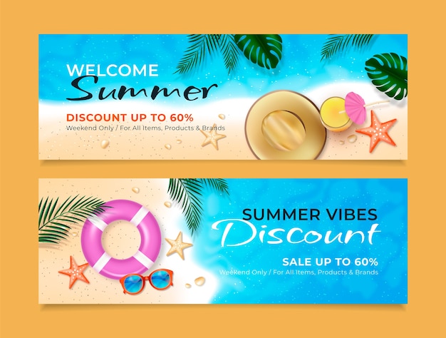 Free vector realistic summer sale horizontal banners collection